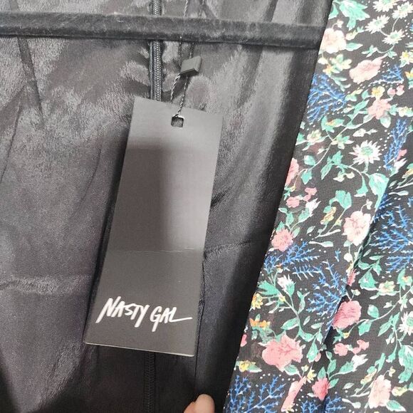 Nasty Gal V-Neck Long-Sleeve Floral Print Mini Dress Multi-Color Size 0 NWT - Picture 13 of 13